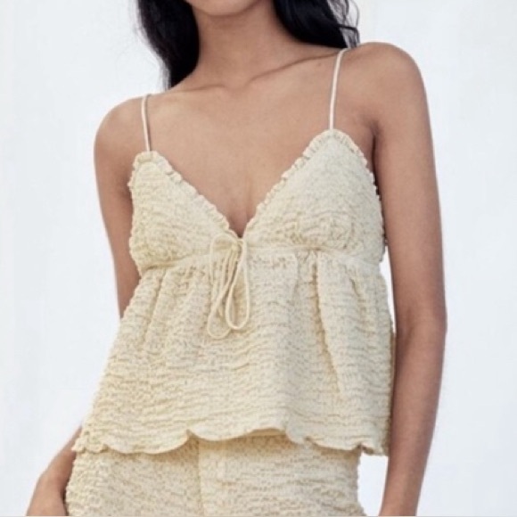 Zara Tops - Zara Puckered Gauze Cropped Cami Sz S